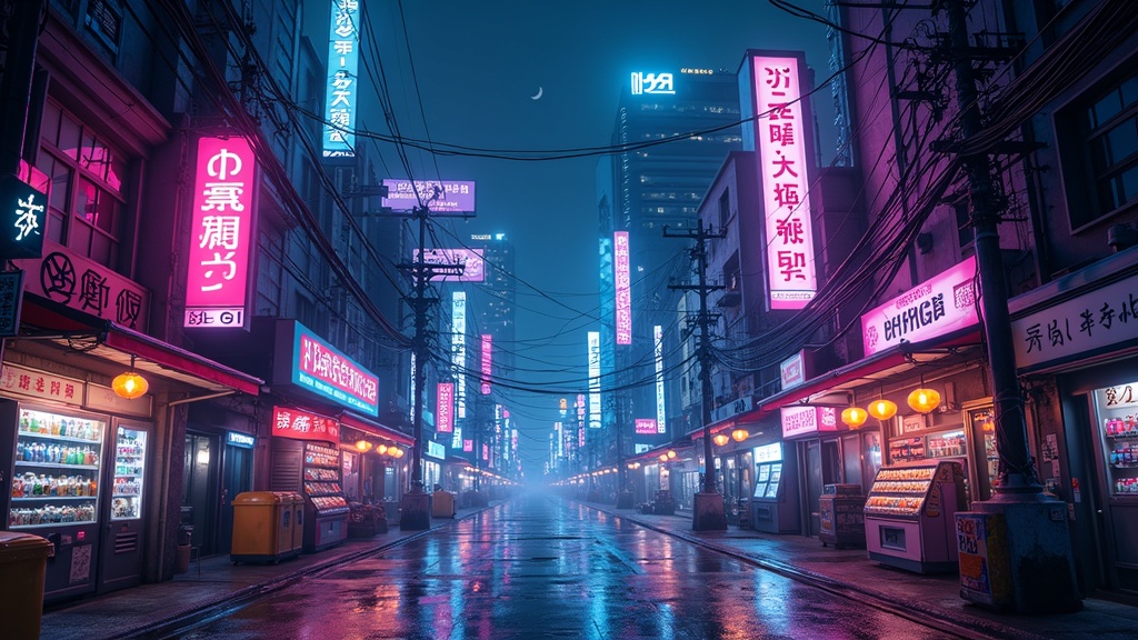 Cypher Runner world — near street view with kanji signage